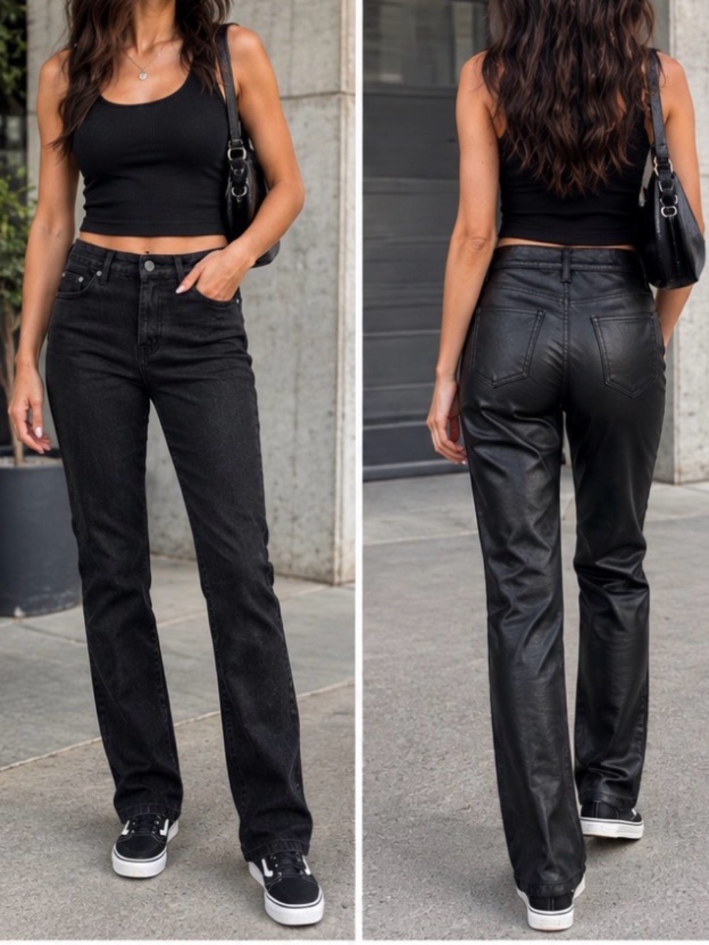 Universal Thread Faux Leather Back Jeans Women's 4R Black Mid Rise 80s Slim